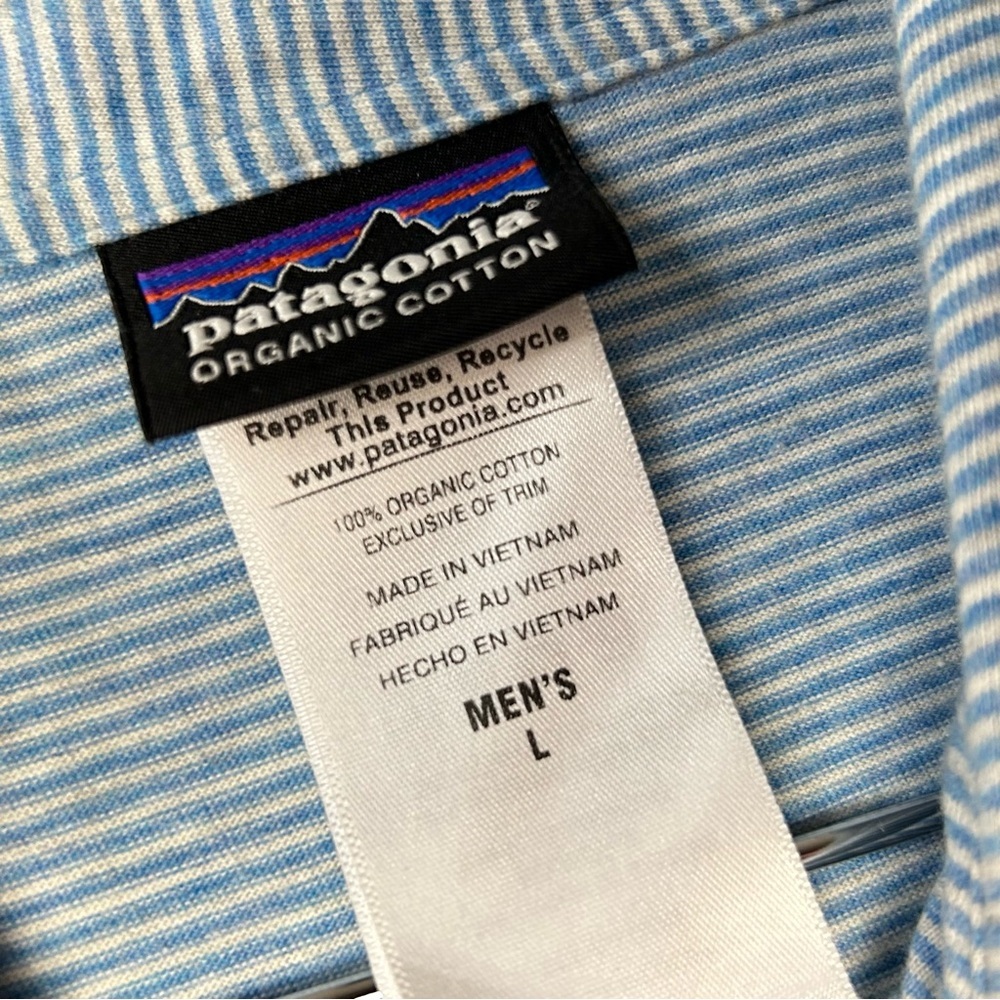 Patagonia Blue Striped Polo Shirt Short‎ Sleeve Casual Men's Large - Picture 4 of 15